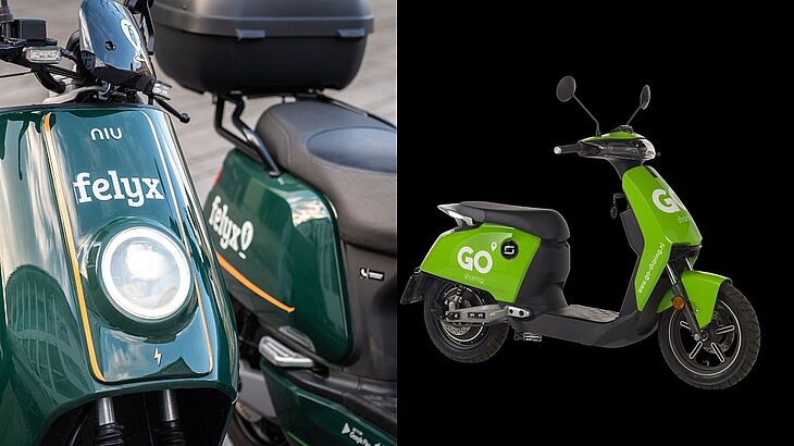 Een Felyx en GO-Sharing scooter