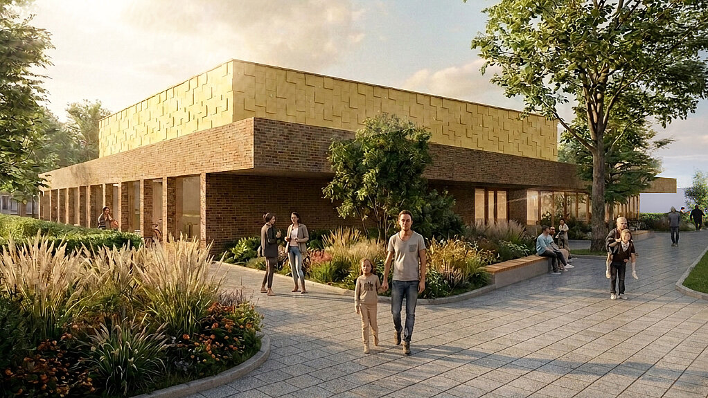 Impressie van het nieuwe gebouw voorkant