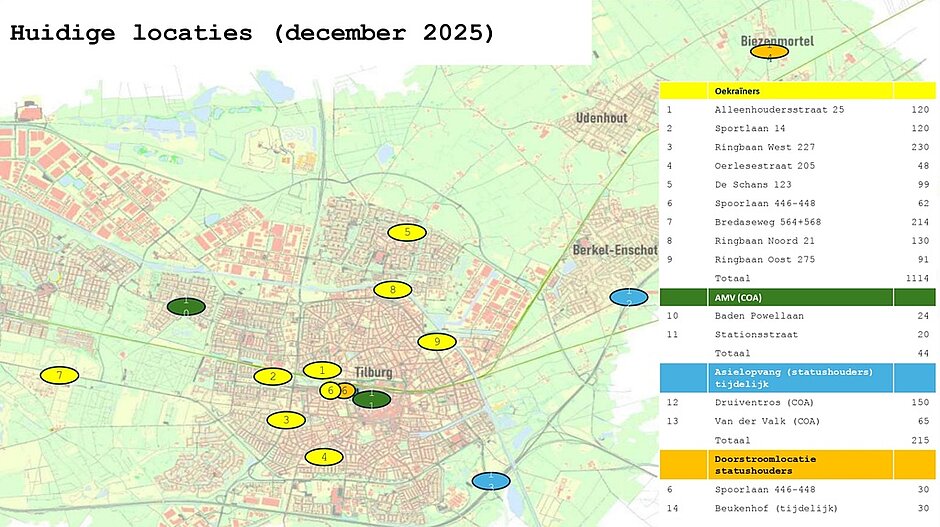 Locaties voor opvang asielzoekers december 2025