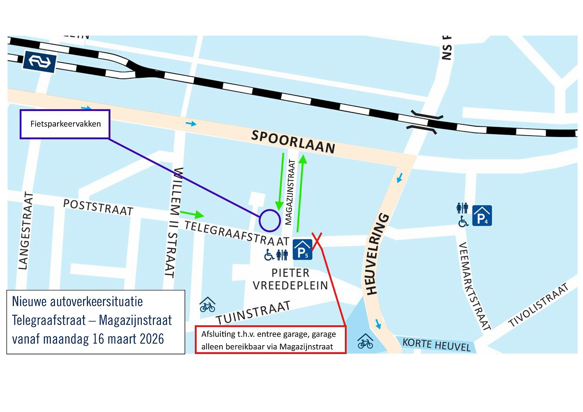 Afbeelding van kaart met autoverkeersituatie rondom het Pieter Vreedeplein.