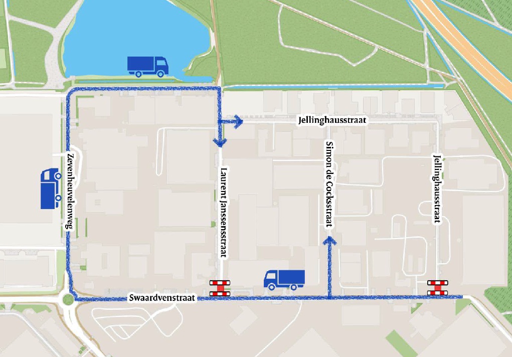 Kaart met de straten die worden gecontroleerd of het riool niet verzakt is