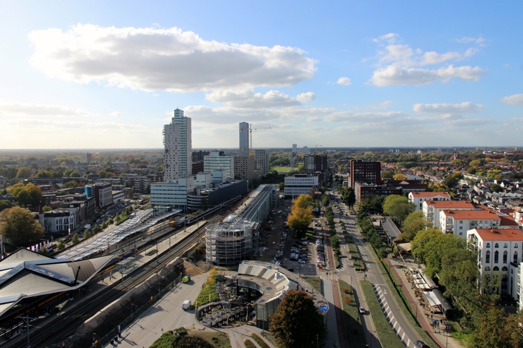 Een luchtfoto ter hoogte van de Spoorzone in Tilburg