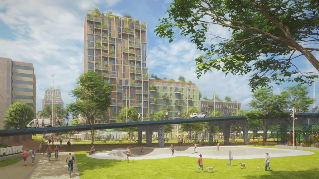 Illustratie van het Kenniskwartier vanuit het Spoorpark