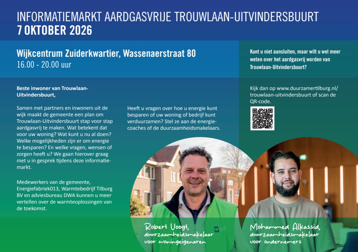 Achterkant flyer informatiemarkt Trouwlaan-Uitvindersbuurt aardgasvrij