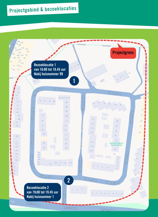 Achterzijde flyer uitnodiging buurtonderzoek Vogezenlaan en Vogezenweide