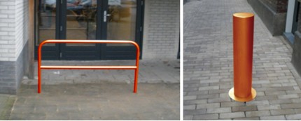 Foto van oranje hek en foto van oranje paal