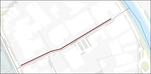 Kaart Ceramstraat met rode lijn aan zijde parkeerverbod