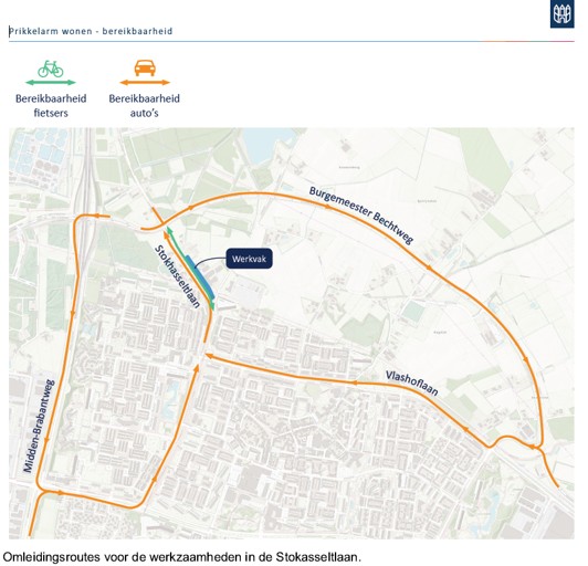 Kaart omleidingsroutes tijdens werkzaamheden Stokhasseltlaan