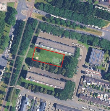 Luchtfoto nieuwe speelplek Mahlerstraat