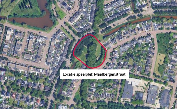 Luchtfoto speelplek Maalbergenstraat - Reeshof