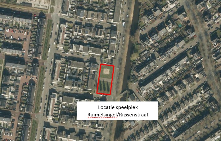 Luchtfoto Ruimelsingel en omgeving met in het midden de speelplek Ruimelsingel-Rijssenstraat