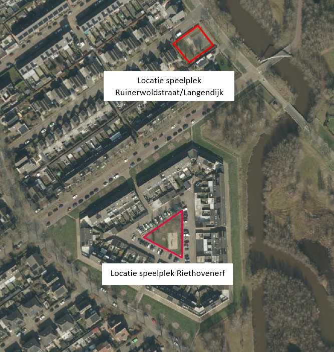 Luchtfoto speelplekken Ruinerwoldstraat-Langendijk en Riethovenerf