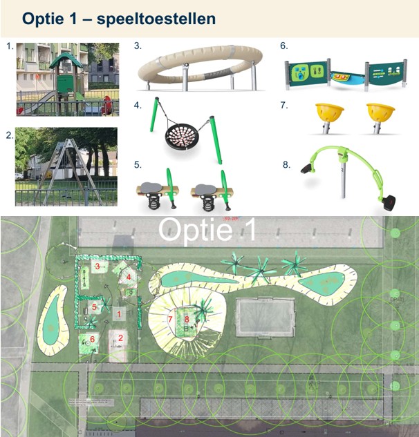 Nieuwe speelplek Mahlerstraat - speeltoestellen optie 1