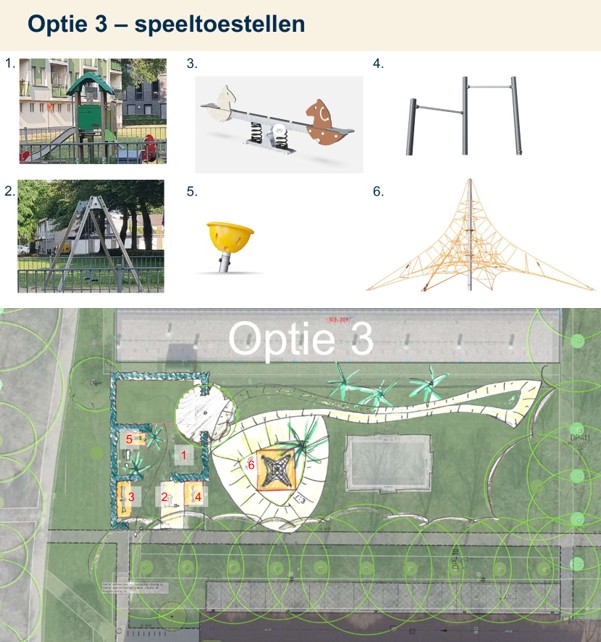 Nieuwe speelplek Mahlerstraat - speeltoestellen optie 3
