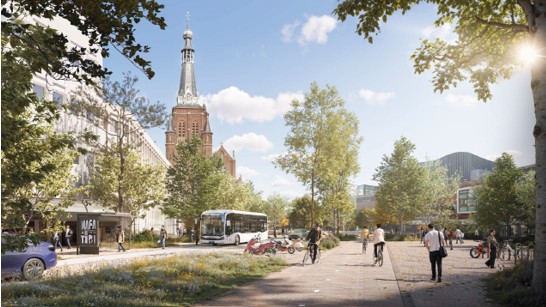 Computerafbeelding in 3D van het Stadsforum in fase 3, gemaakt door Bureau ZUS