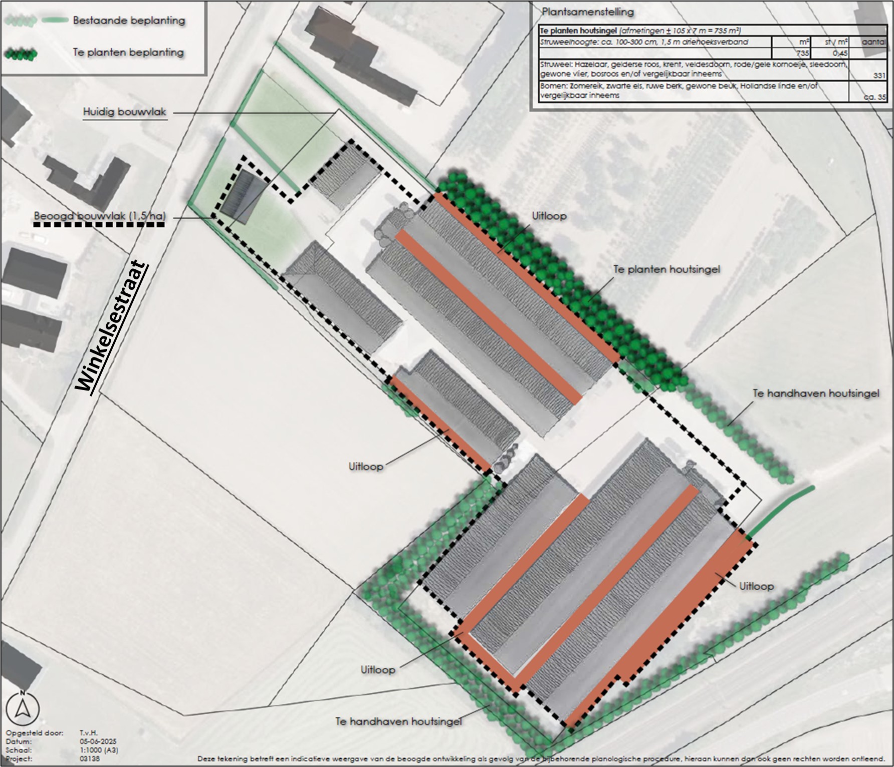 Tekening van de stallen met overdekte uitlopen aan de Winkelsestraat 2a