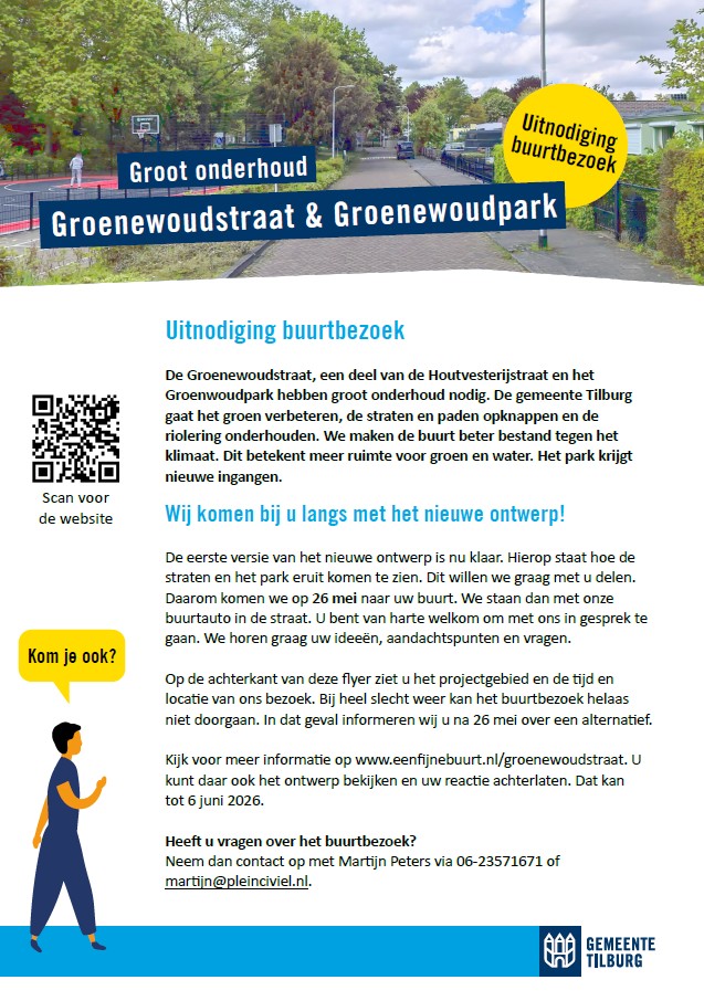 Voorkant flyer uitnodiging buurtbezoek Groenewoudstraat en Groenewoudpark