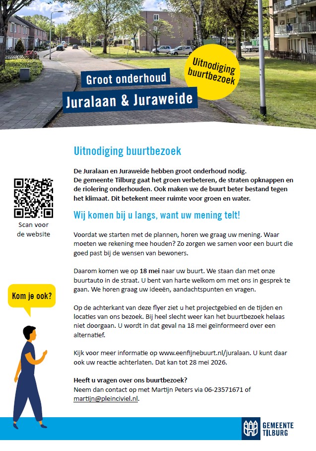 Voorzijde flyer uitnodiging buurtonderzoek Juralaan en Juraweide