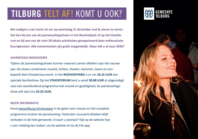 Flyer jaarwisselingsshows Tilburg 2025 achterkant